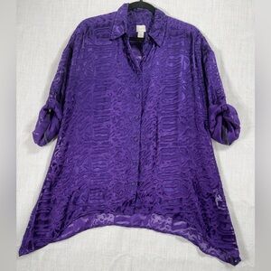 Chico's Vibrant Purple Textured Blouse velvet burnout , silk blend